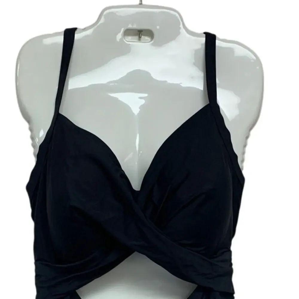 Womens Medium Black Keyhole Thin Strap Back Tie Padded One Piece Swimsuit